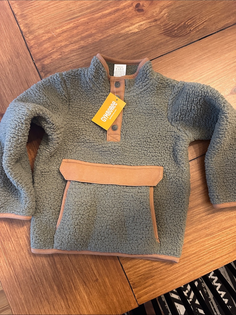 Gymboree Olive Sherpa Pullover with Tan Trim
